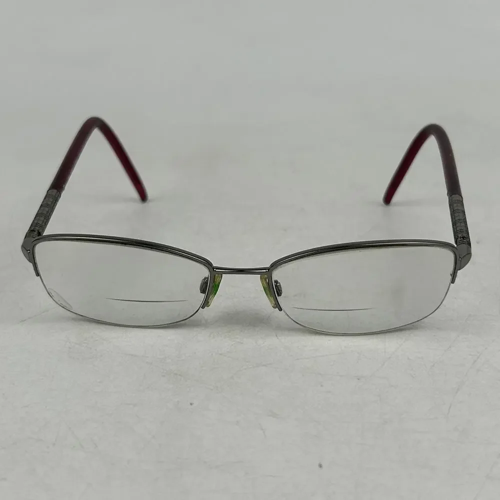Burberry B1157 1003 Eyeglasses Frame Womens Silver Burgundy Half Rim 52-17-135mm